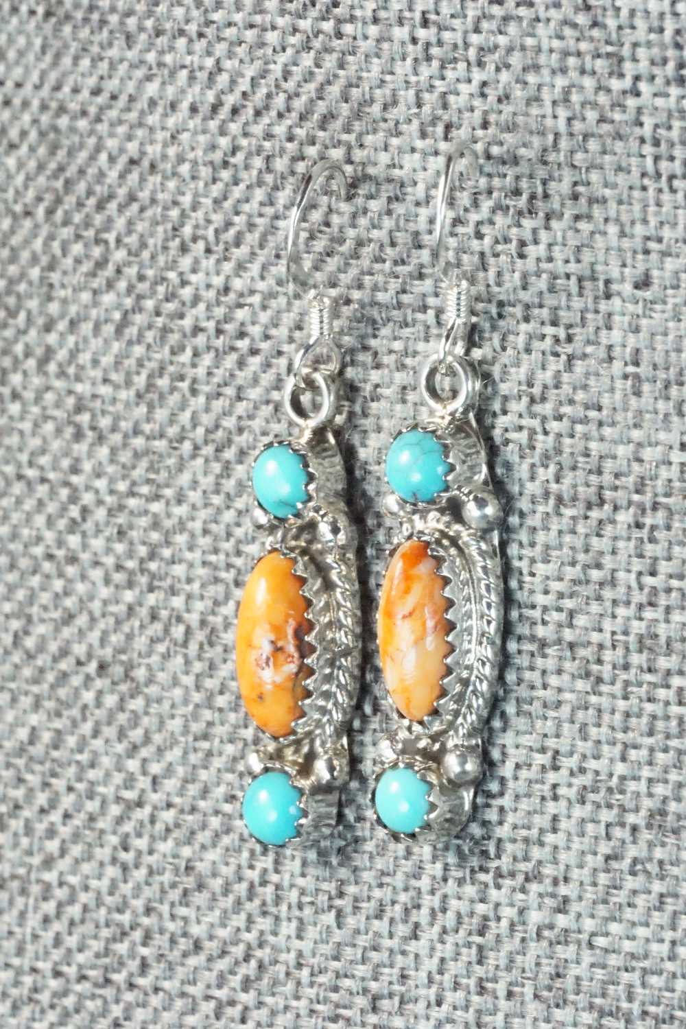 Turquoise, Spiny Oyster and Sterling Silver Earrings - Harris Largo