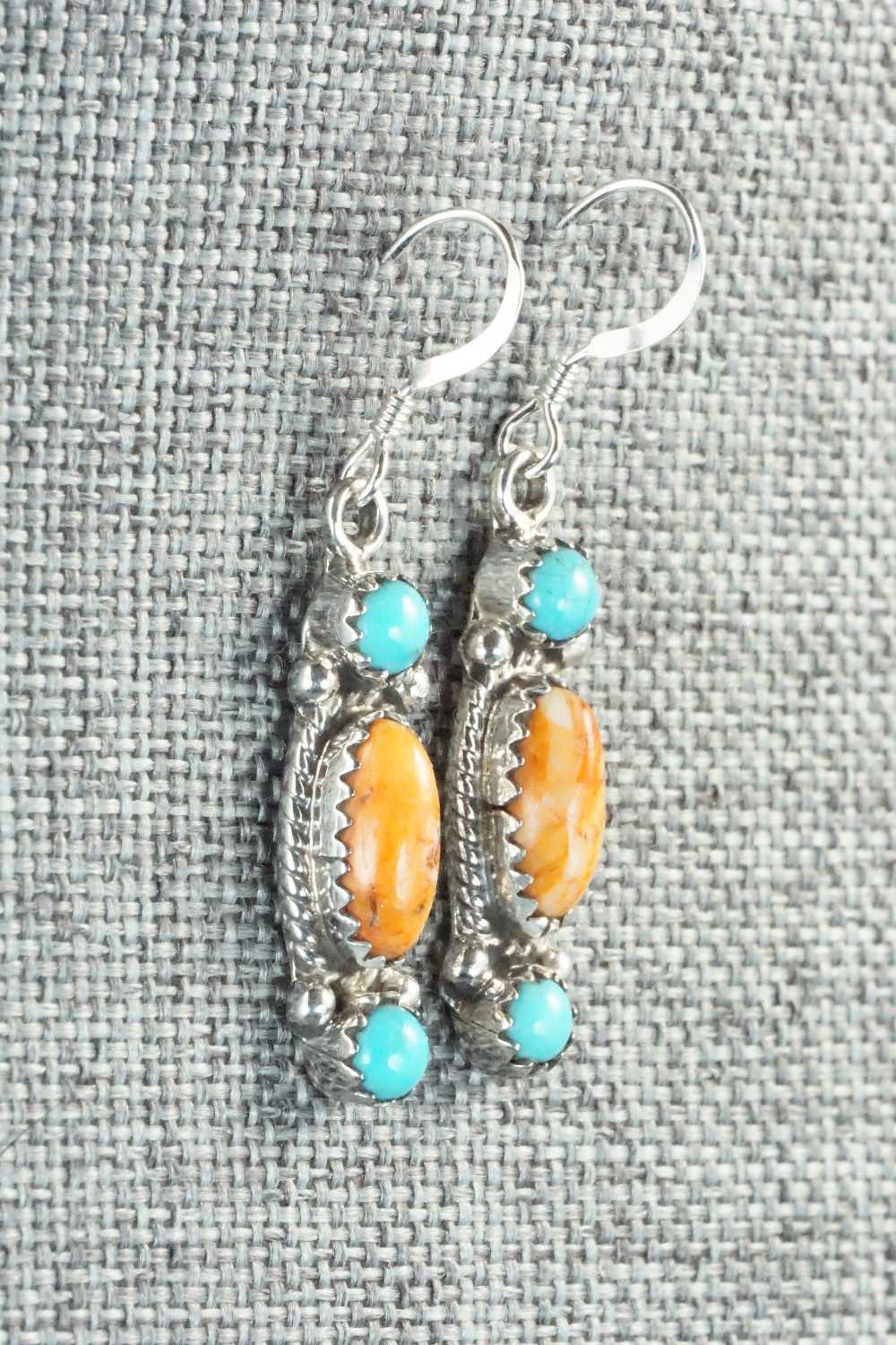 Turquoise, Spiny Oyster and Sterling Silver Earrings - Harris Largo