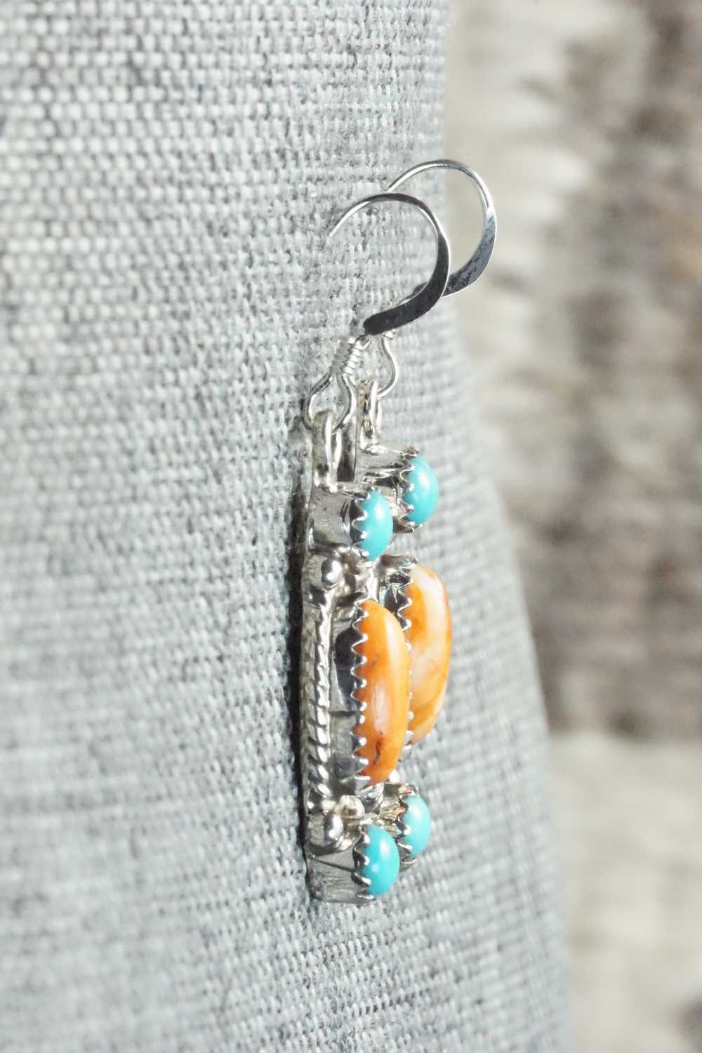 Turquoise, Spiny Oyster and Sterling Silver Earrings - Harris Largo