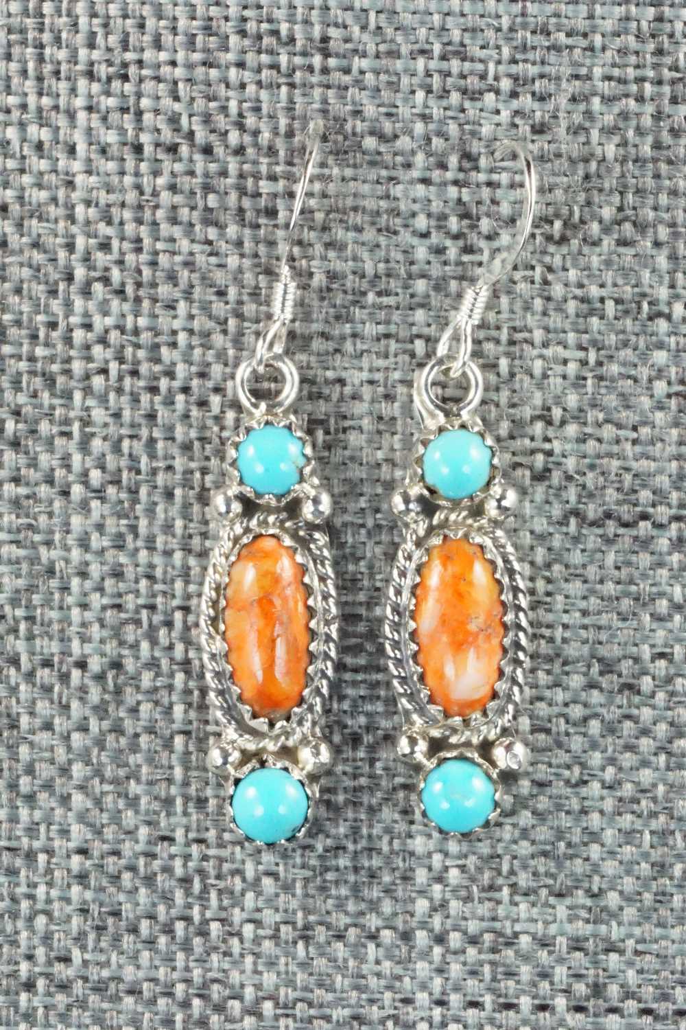 Turquoise, Spiny Oyster and Sterling Silver Earrings - Harris Largo