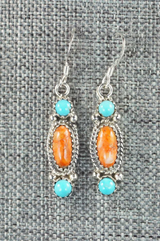 Turquoise, Spiny Oyster and Sterling Silver Earrings - Harris Largo