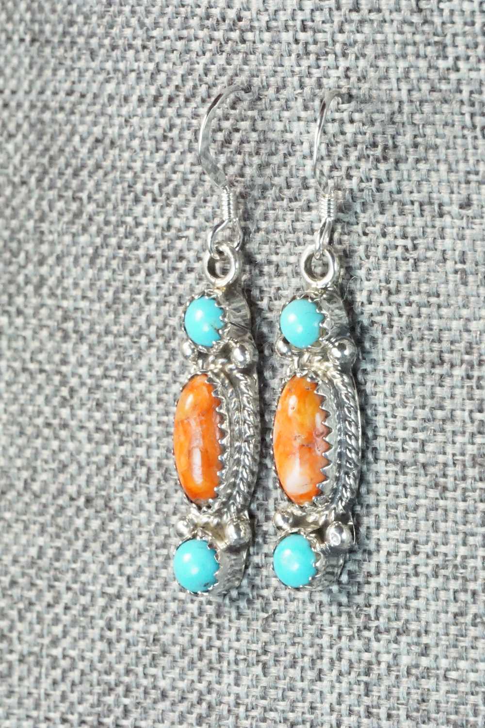 Turquoise, Spiny Oyster and Sterling Silver Earrings - Harris Largo