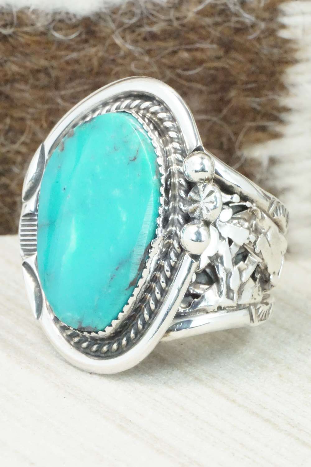 Turquoise & Sterling Silver Ring - Lawrence Baca - Size 13.5