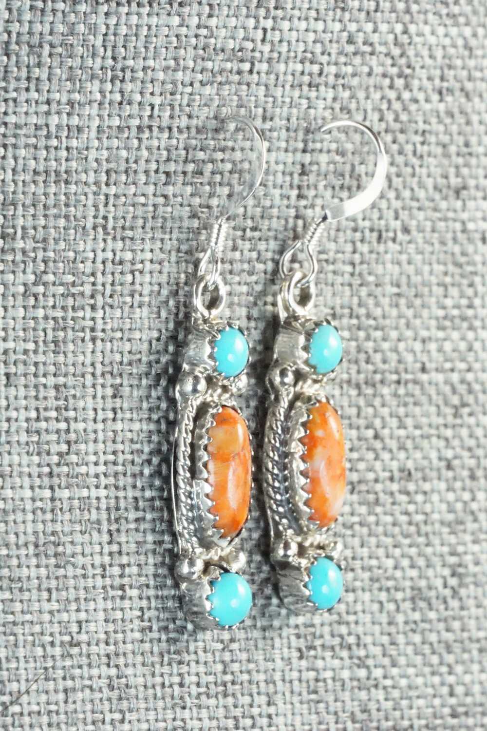Turquoise, Spiny Oyster and Sterling Silver Earrings - Harris Largo