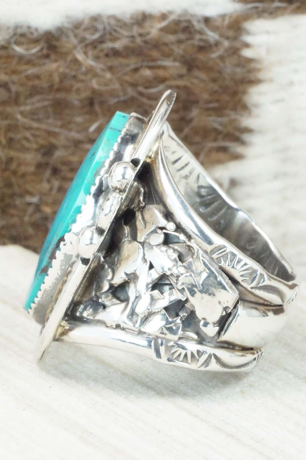 Turquoise & Sterling Silver Ring - Lawrence Baca - Size 13.5