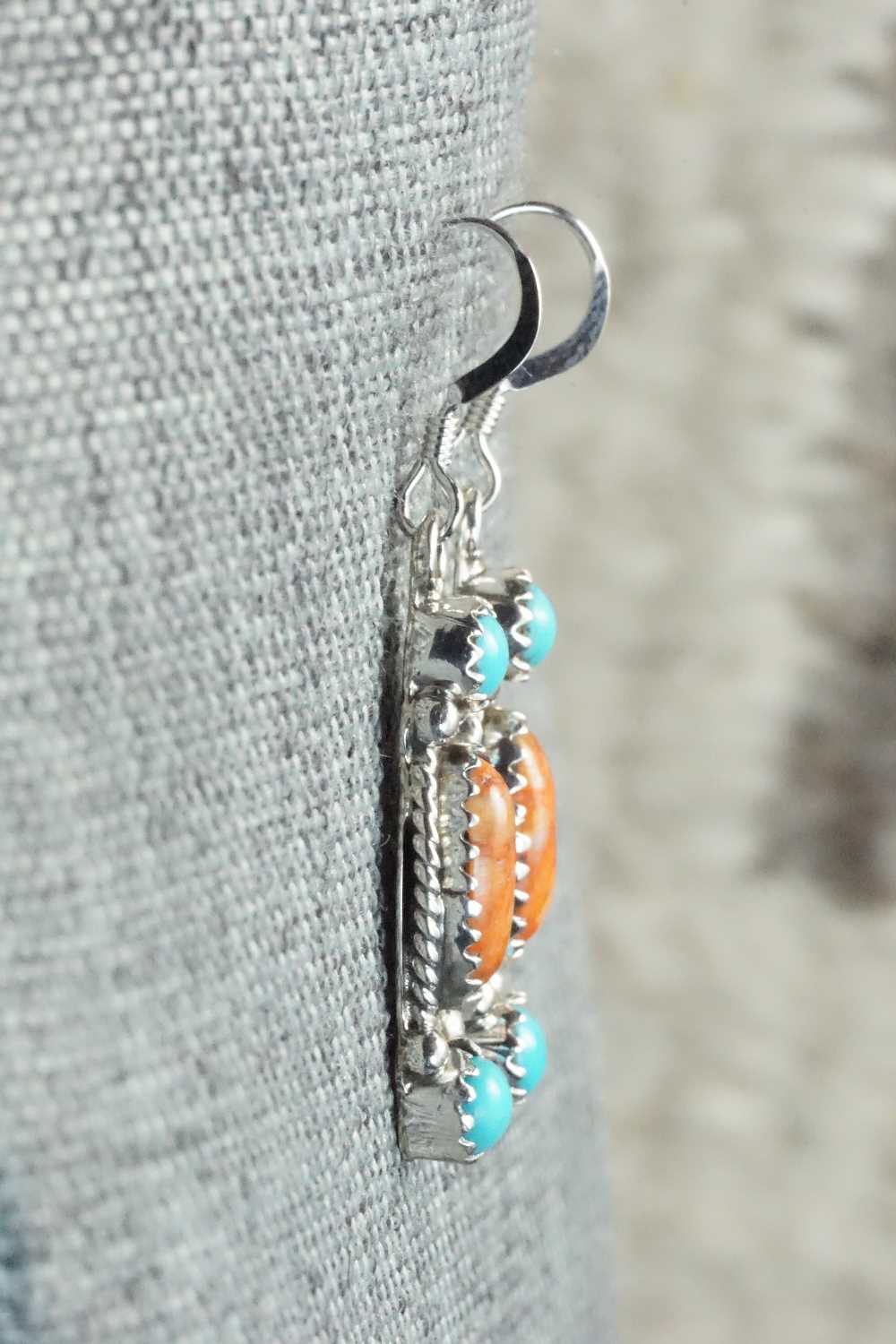 Turquoise, Spiny Oyster and Sterling Silver Earrings - Harris Largo