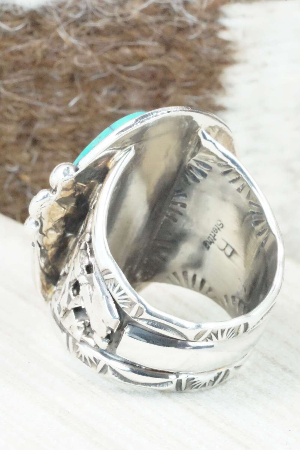 Turquoise & Sterling Silver Ring - Lawrence Baca - Size 13.5