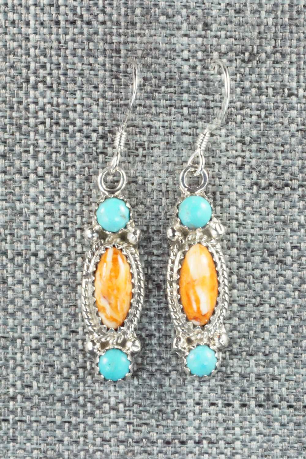 Turquoise, Spiny Oyster and Sterling Silver Earrings - Harris Largo
