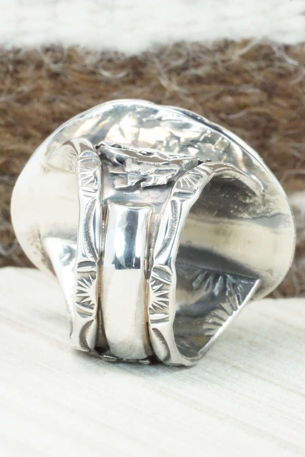 Turquoise & Sterling Silver Ring - Lawrence Baca - Size 13.5