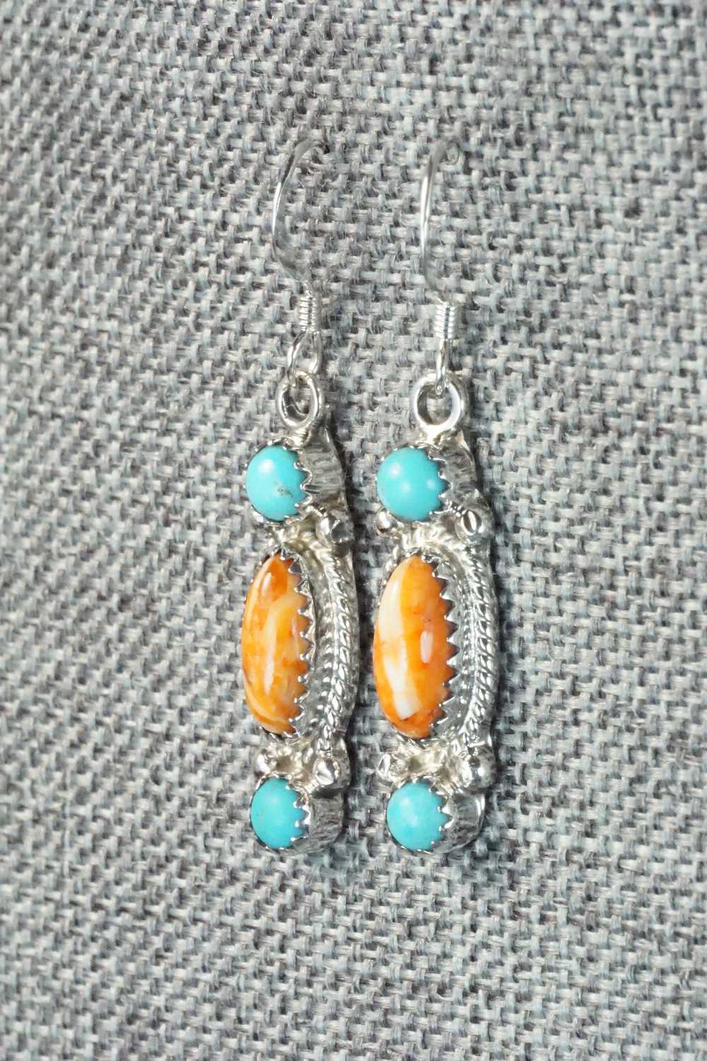 Turquoise, Spiny Oyster and Sterling Silver Earrings - Harris Largo