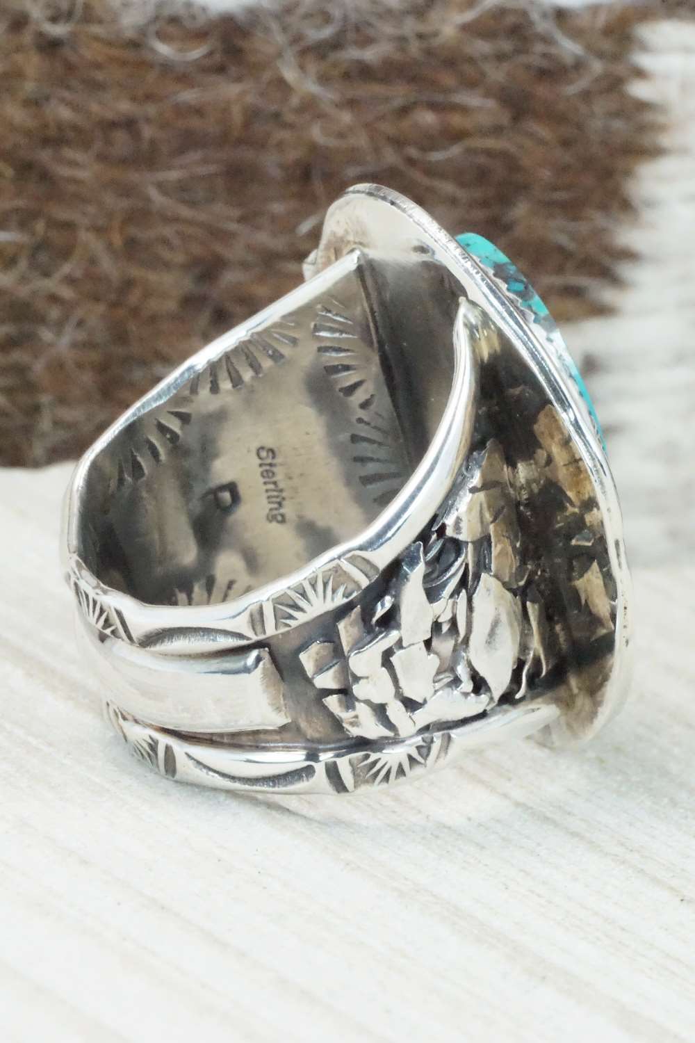 Turquoise & Sterling Silver Ring - Lawrence Baca - Size 13.5