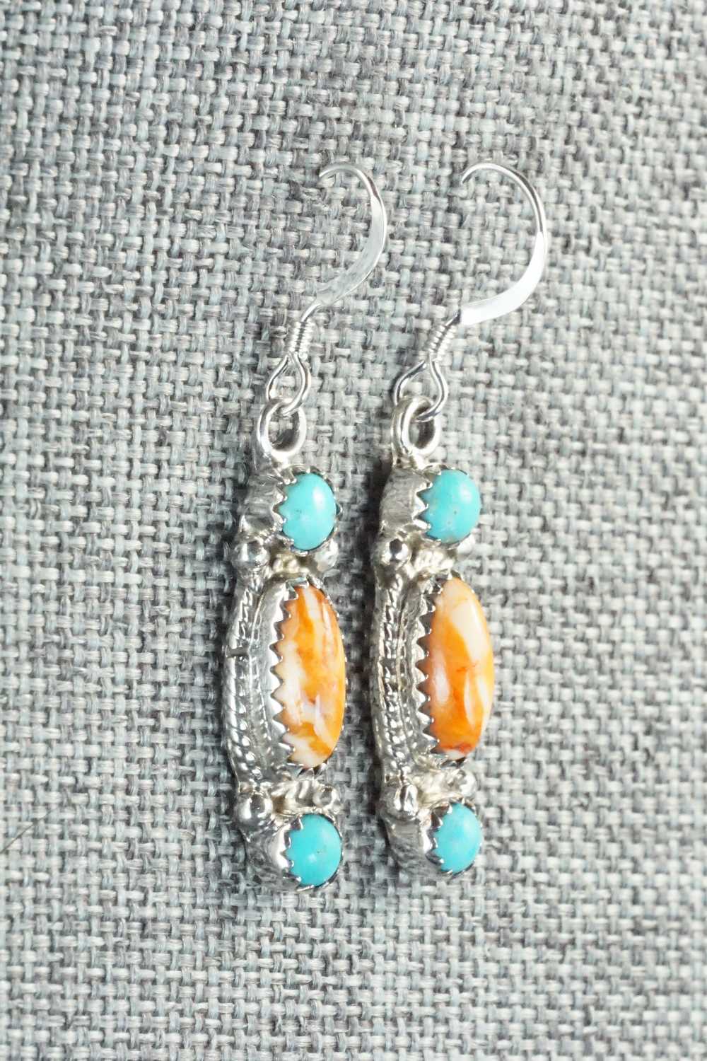 Turquoise, Spiny Oyster and Sterling Silver Earrings - Harris Largo