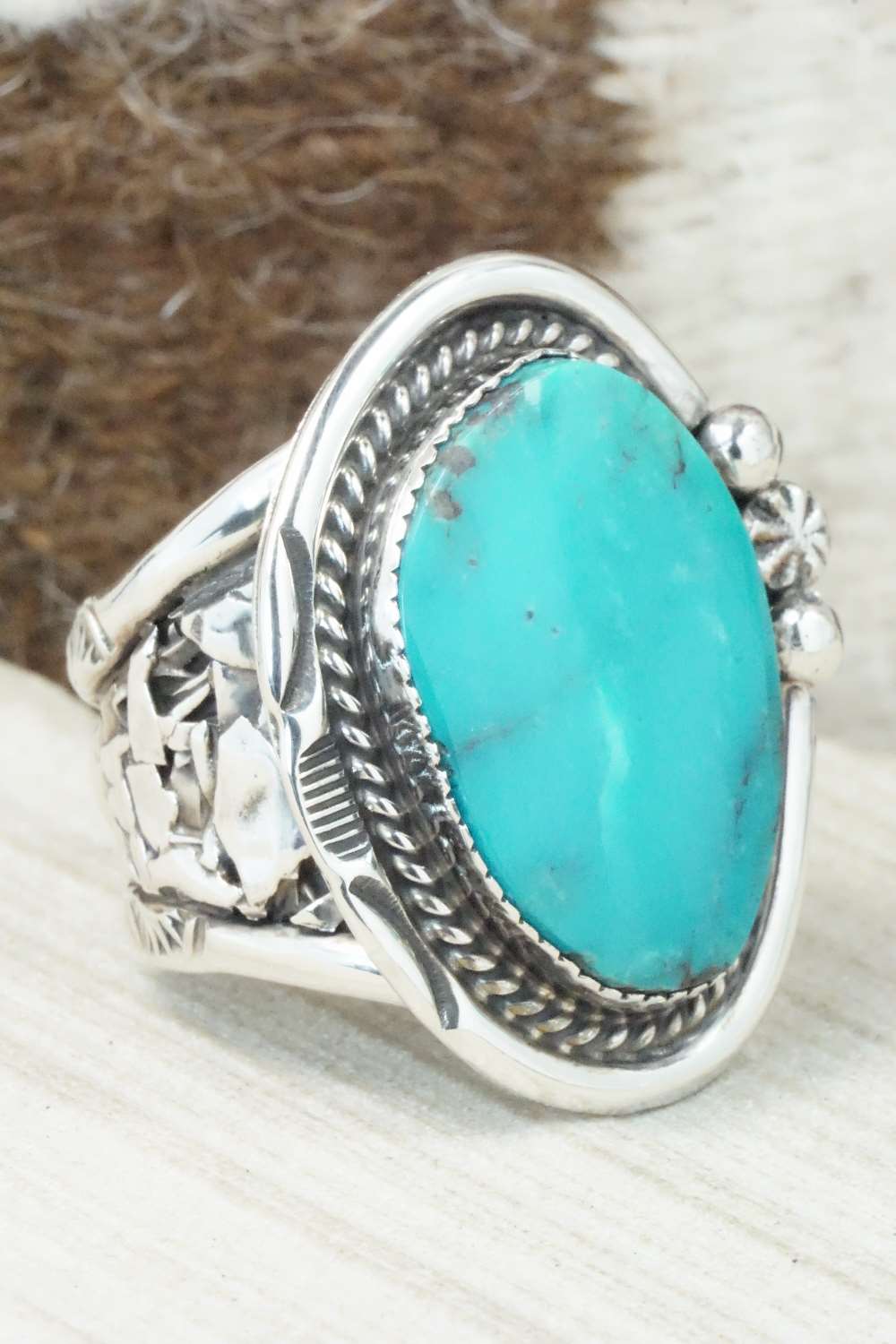 Turquoise & Sterling Silver Ring - Lawrence Baca - Size 13.5