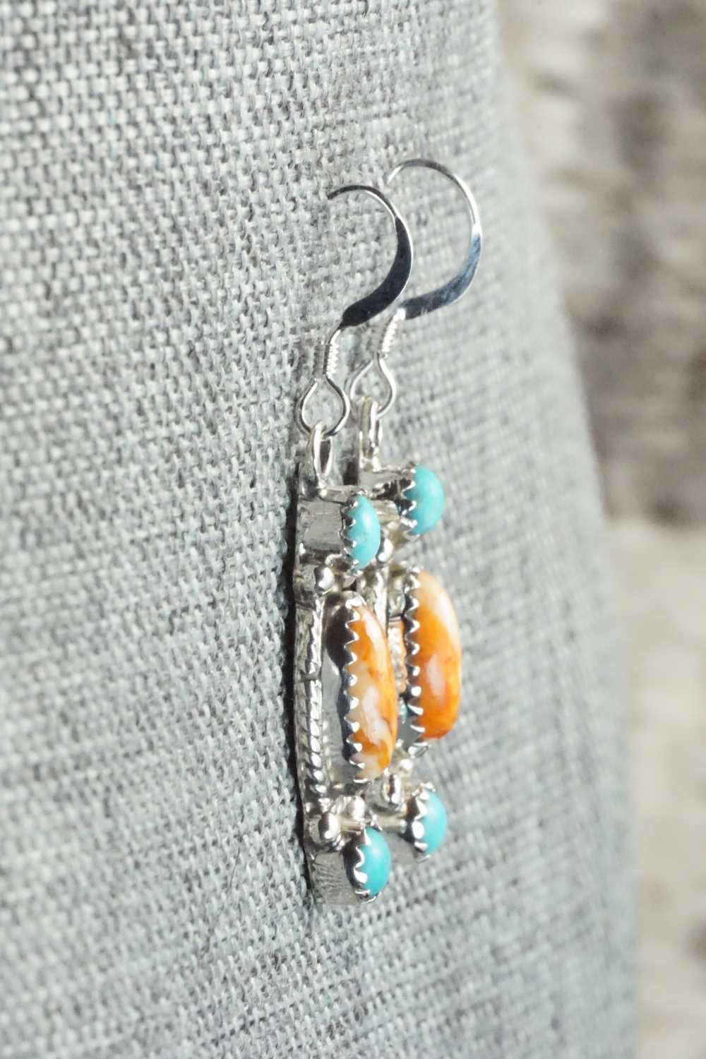 Turquoise, Spiny Oyster and Sterling Silver Earrings - Harris Largo