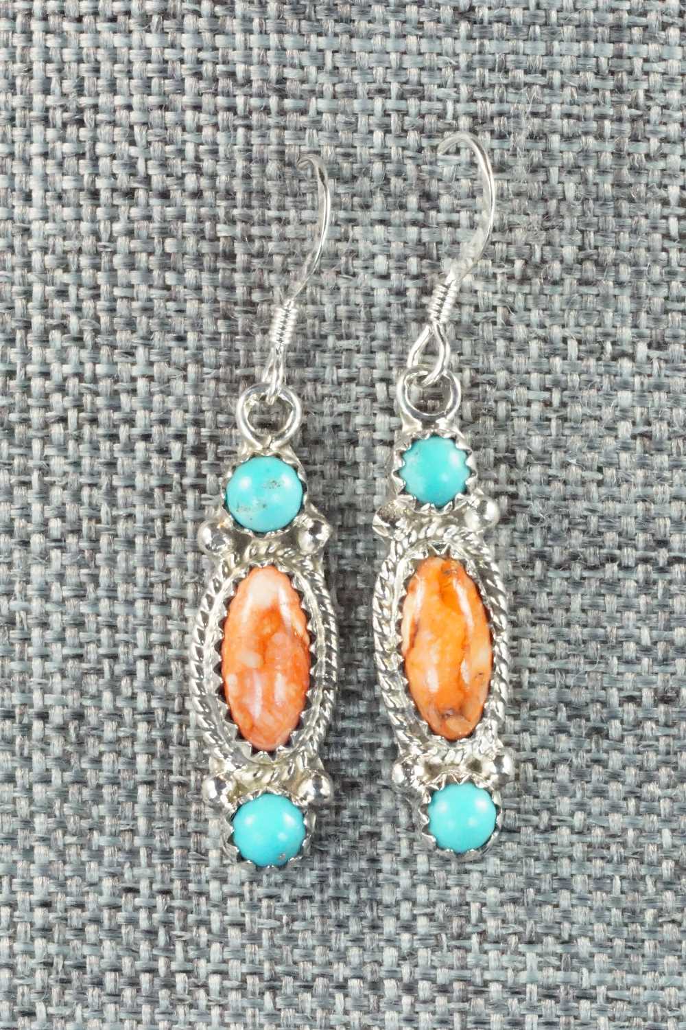 Turquoise, Spiny Oyster and Sterling Silver Earrings - Harris Largo