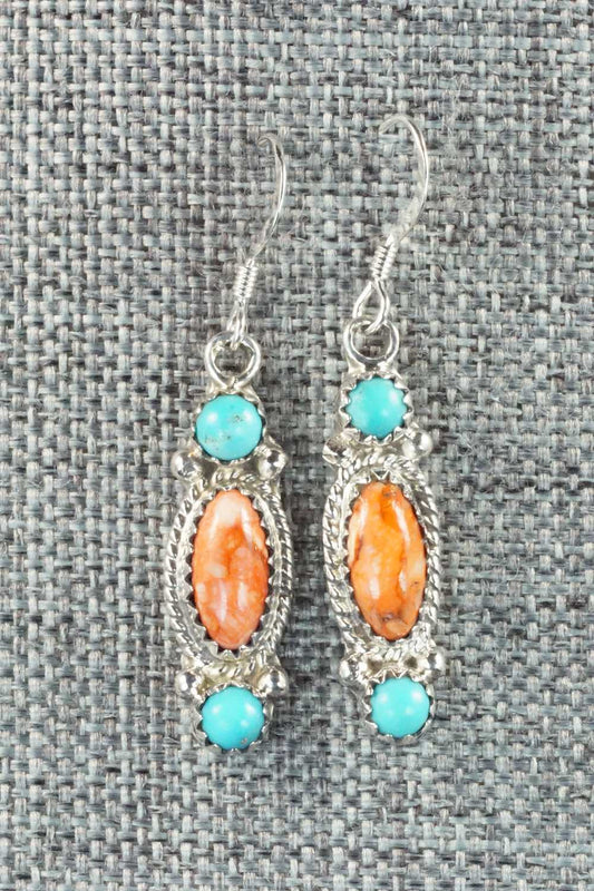 Turquoise, Spiny Oyster and Sterling Silver Earrings - Harris Largo