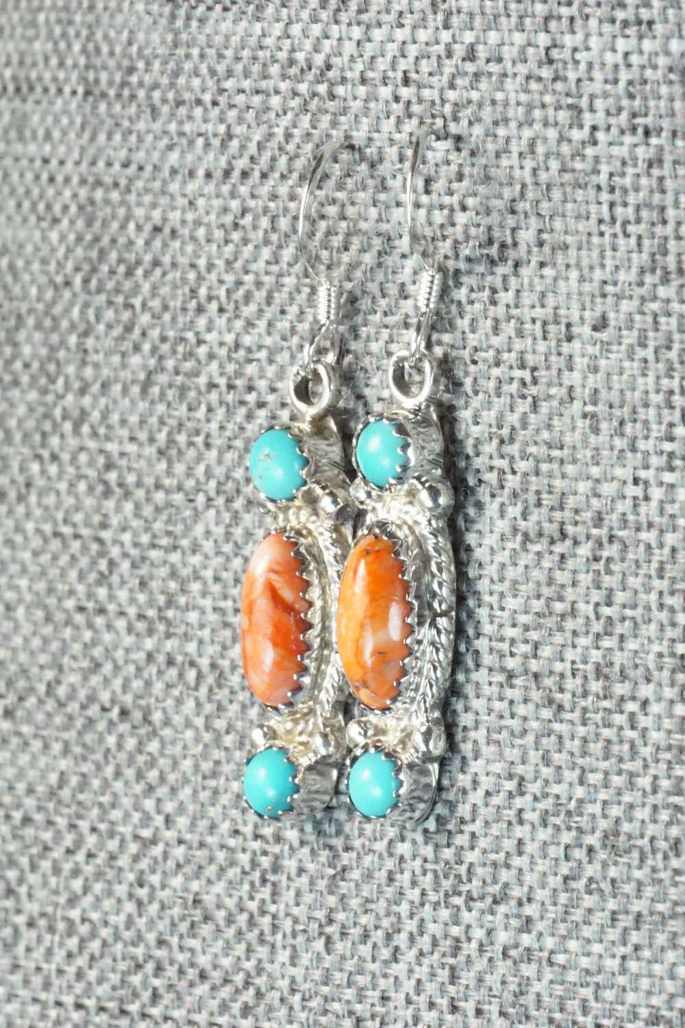 Turquoise, Spiny Oyster and Sterling Silver Earrings - Harris Largo