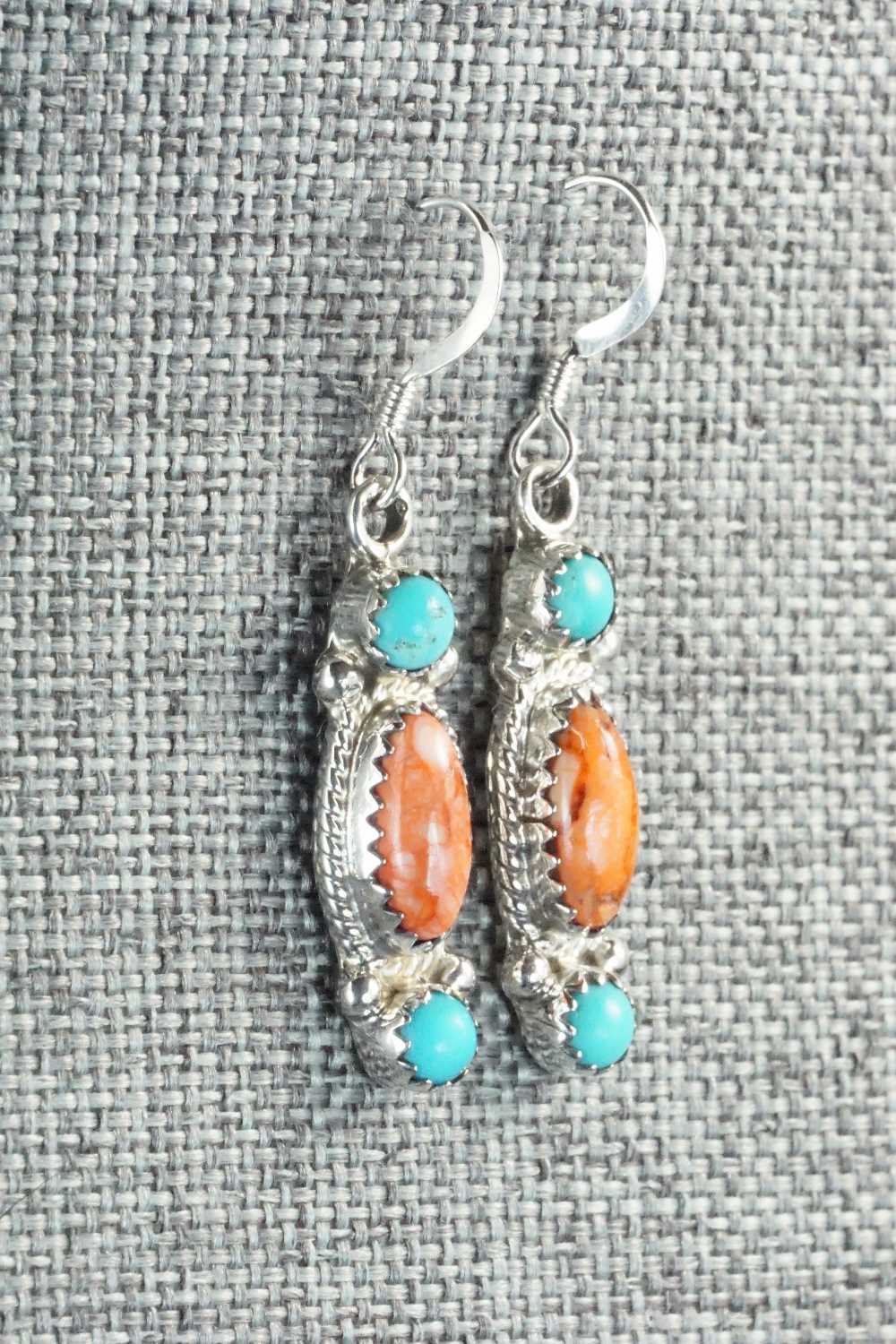 Turquoise, Spiny Oyster and Sterling Silver Earrings - Harris Largo
