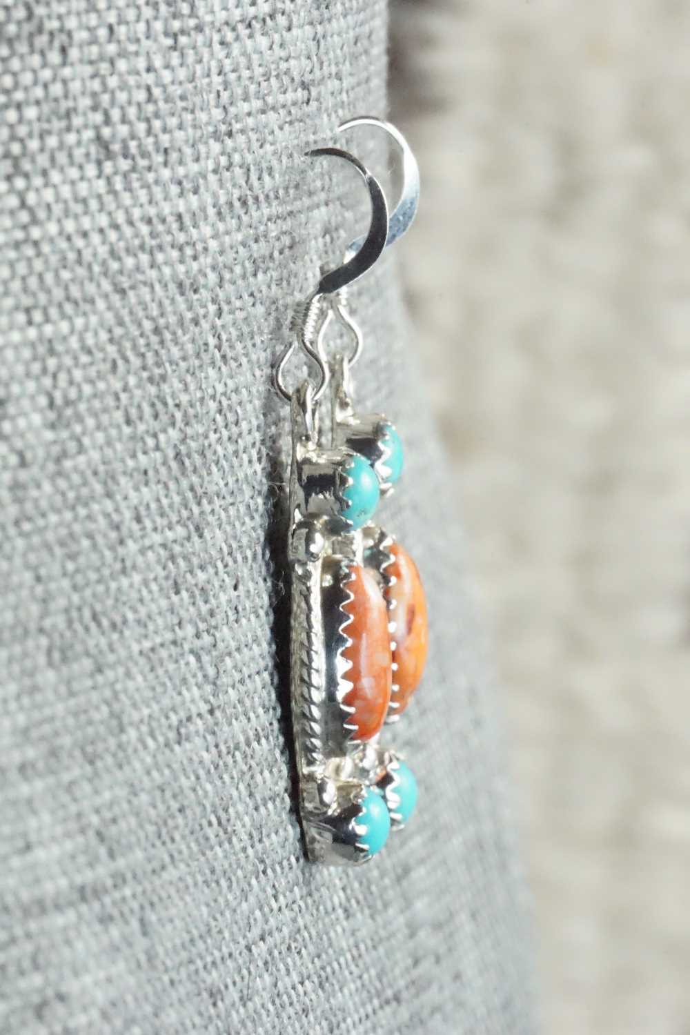 Turquoise, Spiny Oyster and Sterling Silver Earrings - Harris Largo
