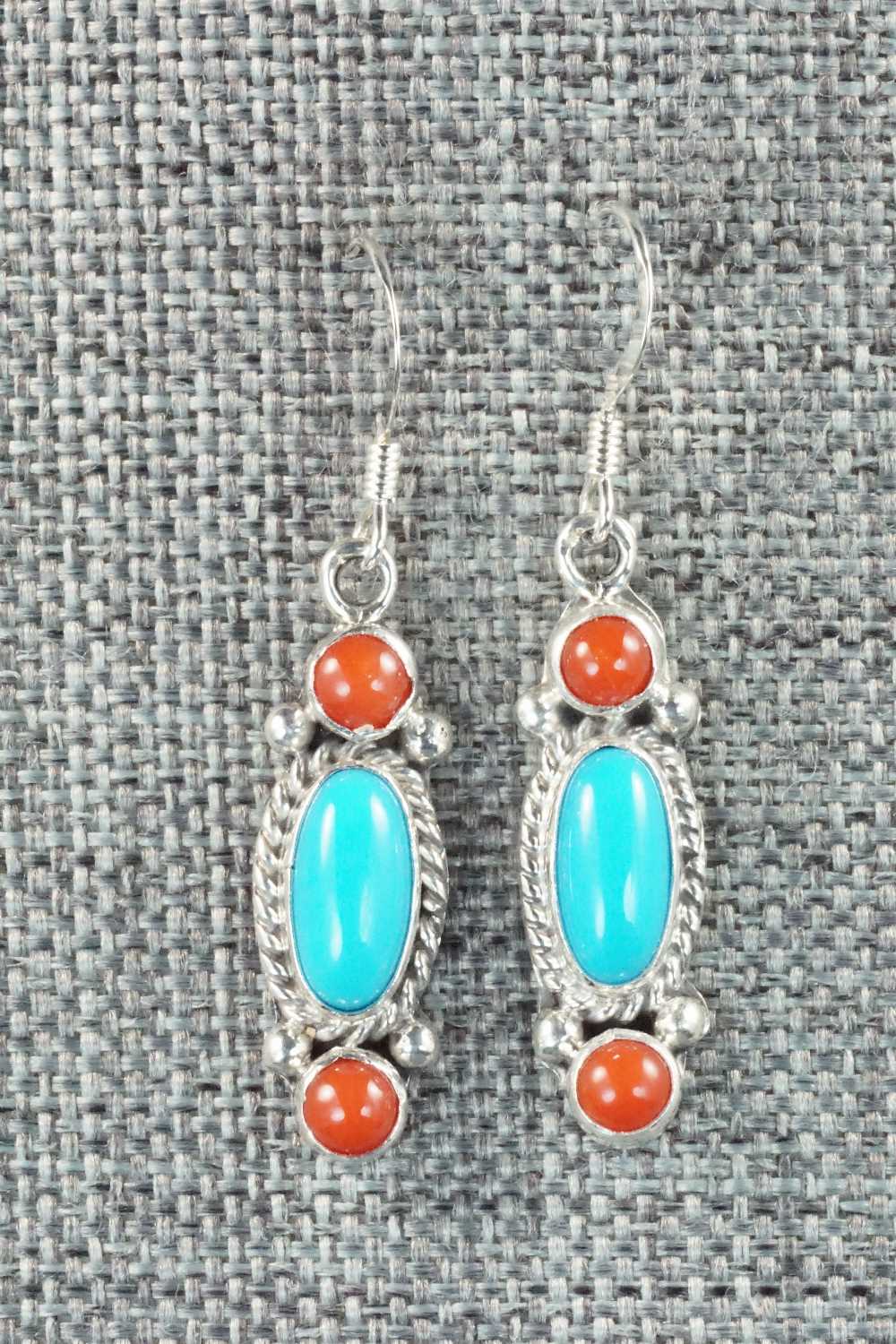 Turquoise, Coral and Sterling Silver Earrings - Harris Largo