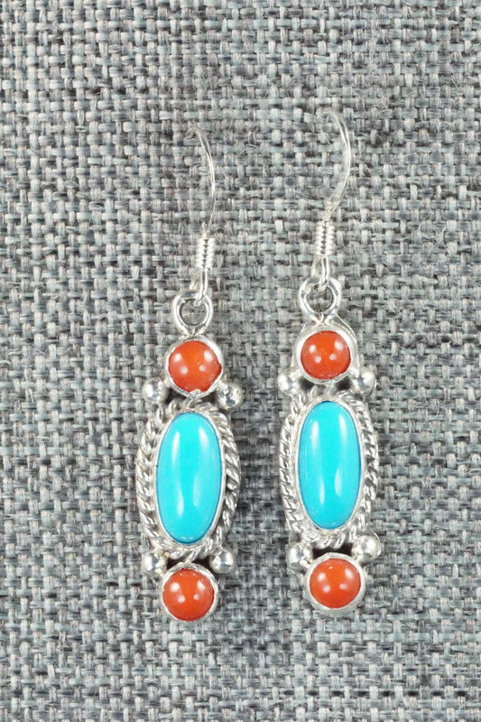 Turquoise, Coral and Sterling Silver Earrings - Harris Largo