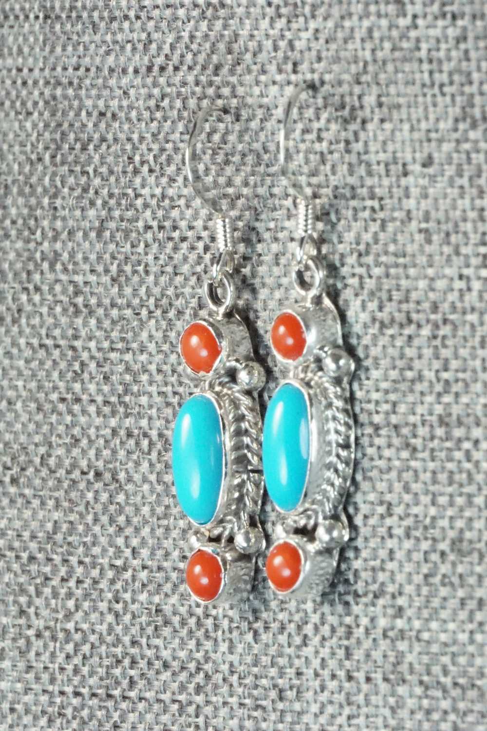 Turquoise, Coral and Sterling Silver Earrings - Harris Largo