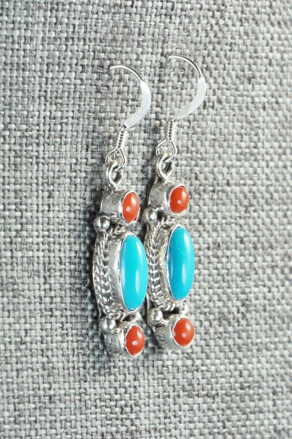 Turquoise, Coral and Sterling Silver Earrings - Harris Largo