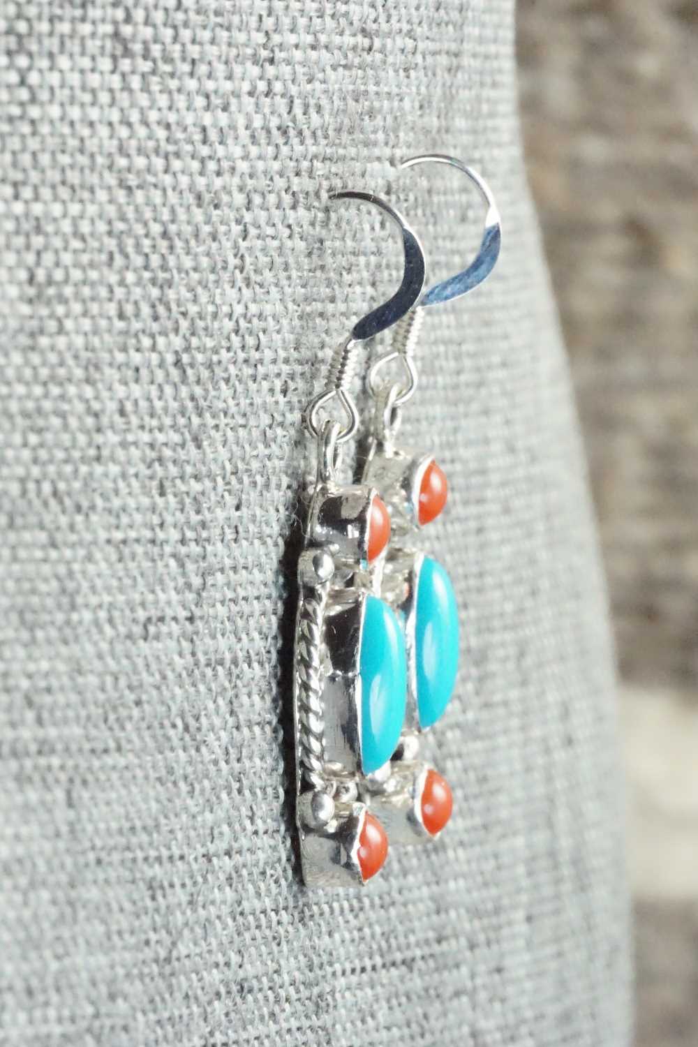 Turquoise, Coral and Sterling Silver Earrings - Harris Largo
