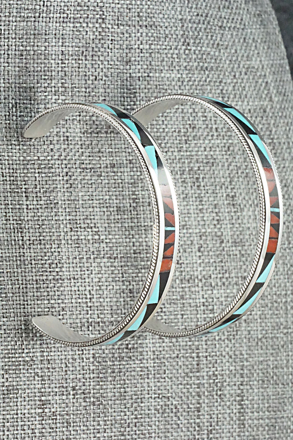Multi Stone & Sterling Silver Inlay Earrings - Phil Weahkee