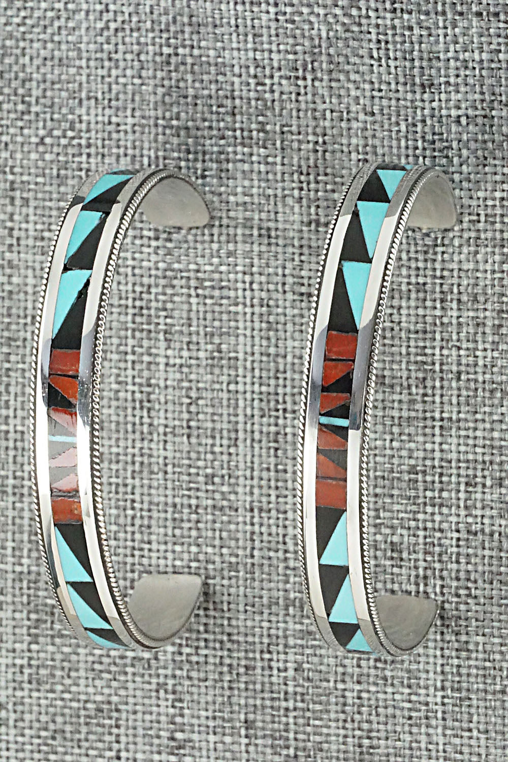 Multi Stone & Sterling Silver Inlay Earrings - Phil Weahkee
