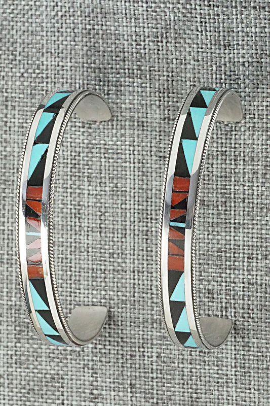 Multi Stone & Sterling Silver Inlay Earrings - Phil Weahkee