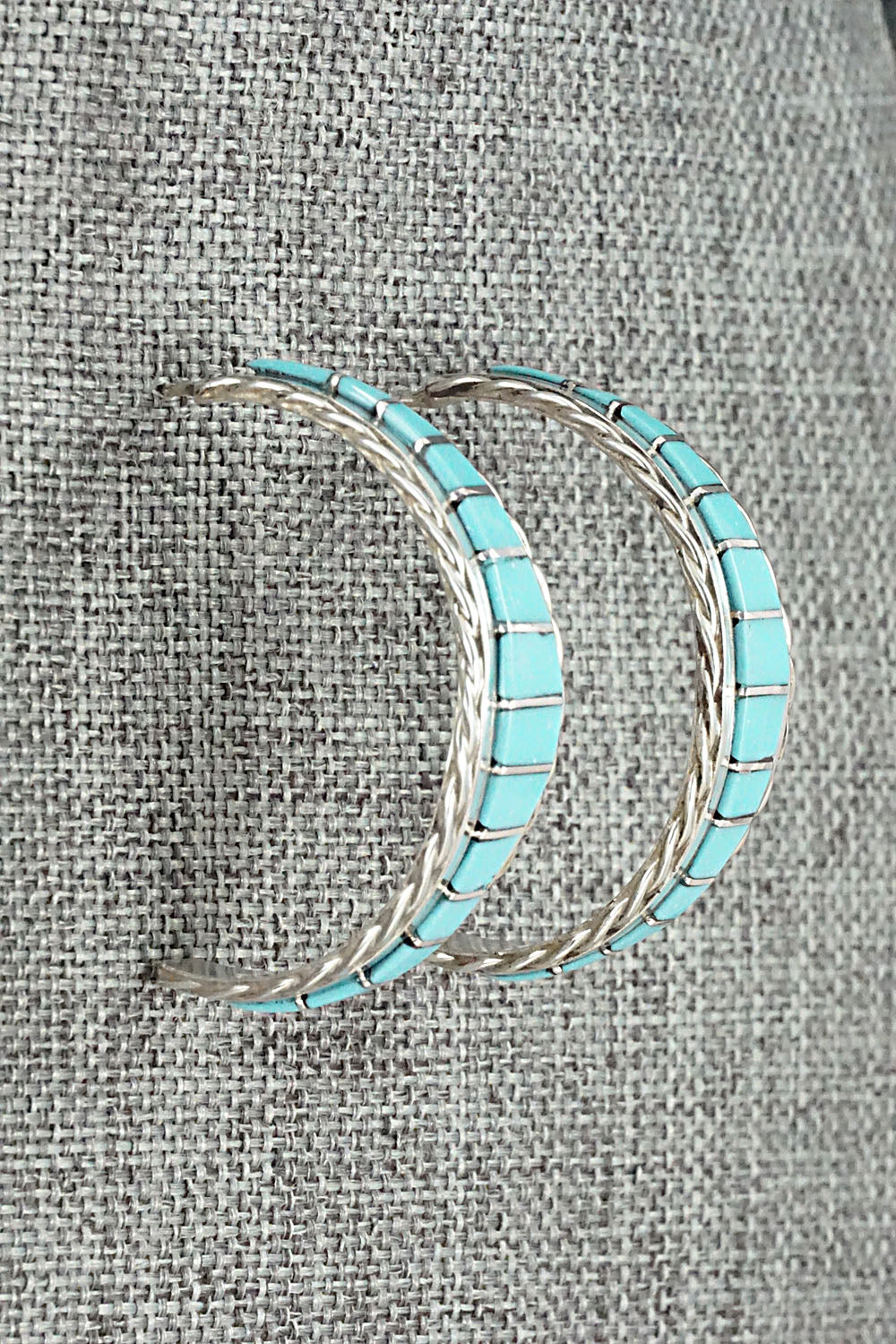 Turquoise & Sterling Silver Hoop Earrings - Malcolm Chavez