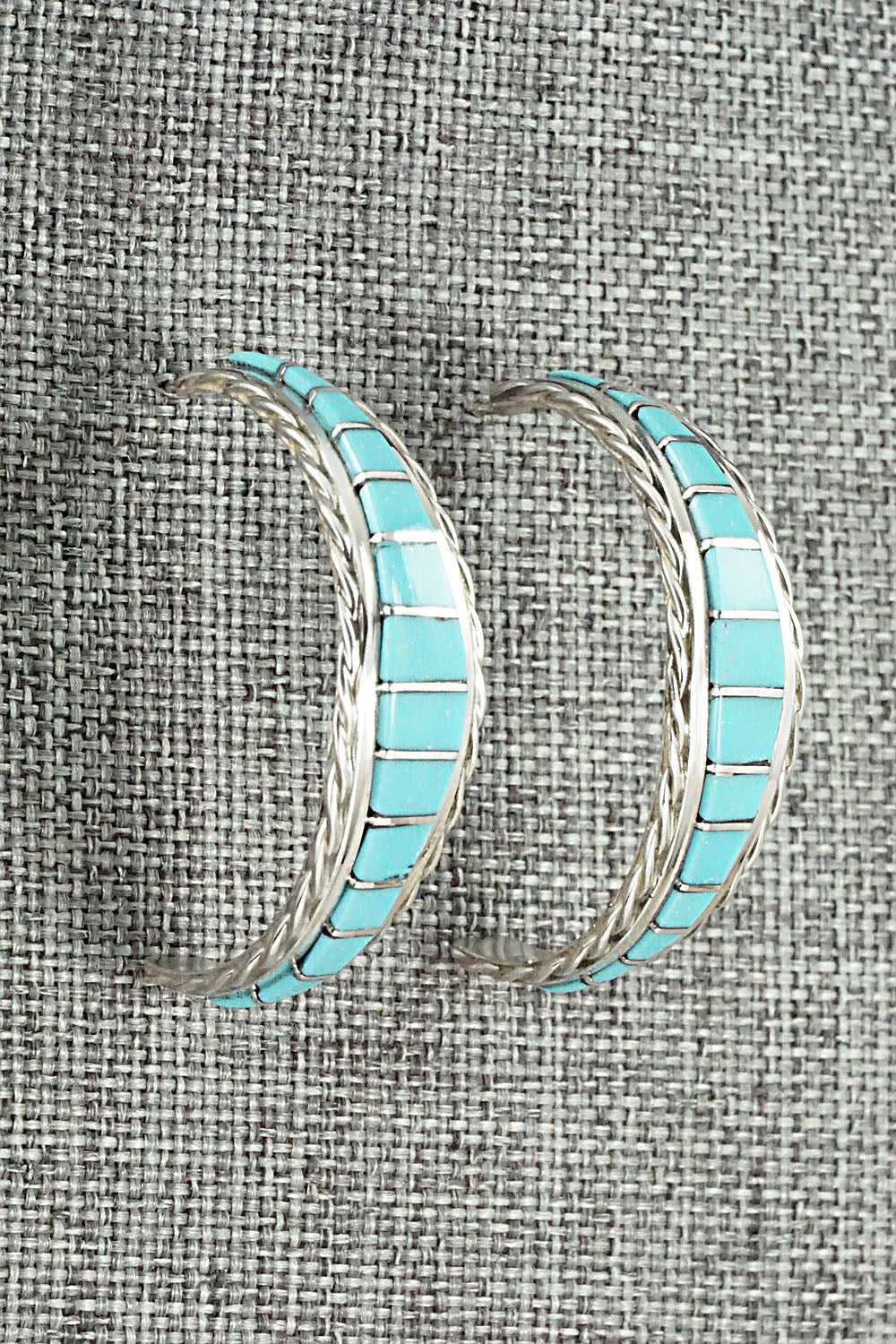 Turquoise & Sterling Silver Hoop Earrings - Malcolm Chavez