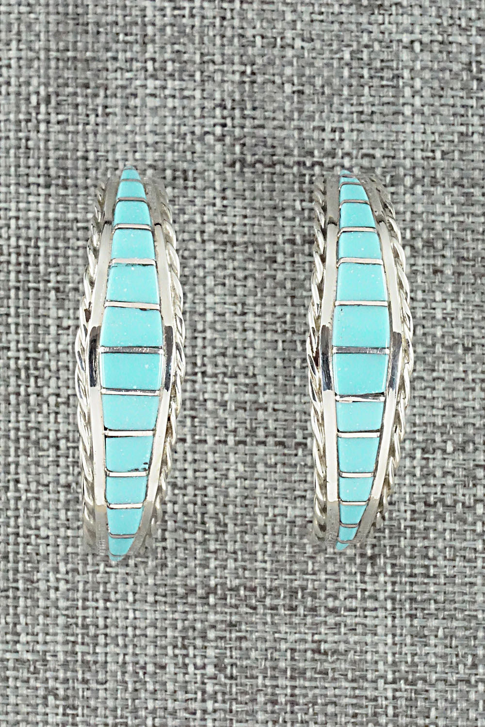 Turquoise & Sterling Silver Hoop Earrings - Malcolm Chavez