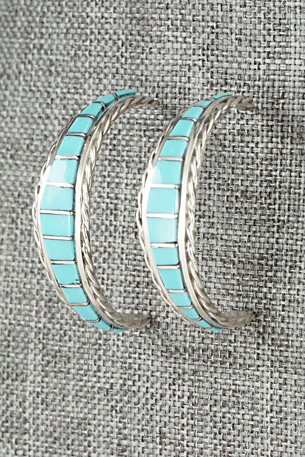 Turquoise & Sterling Silver Hoop Earrings - Malcolm Chavez