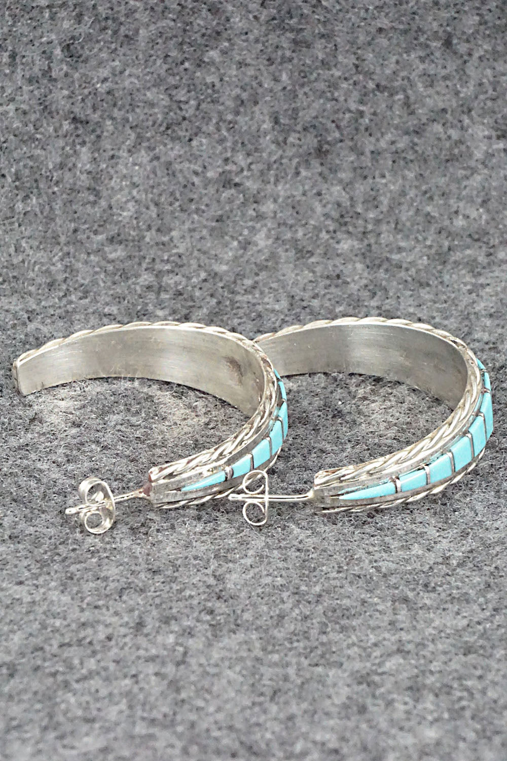 Turquoise & Sterling Silver Hoop Earrings - Malcolm Chavez