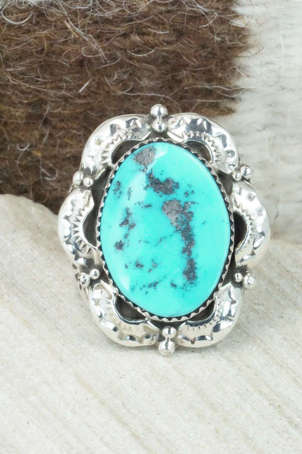 Turquoise & Sterling Silver Ring - Clem Nalwood - Size 6.75