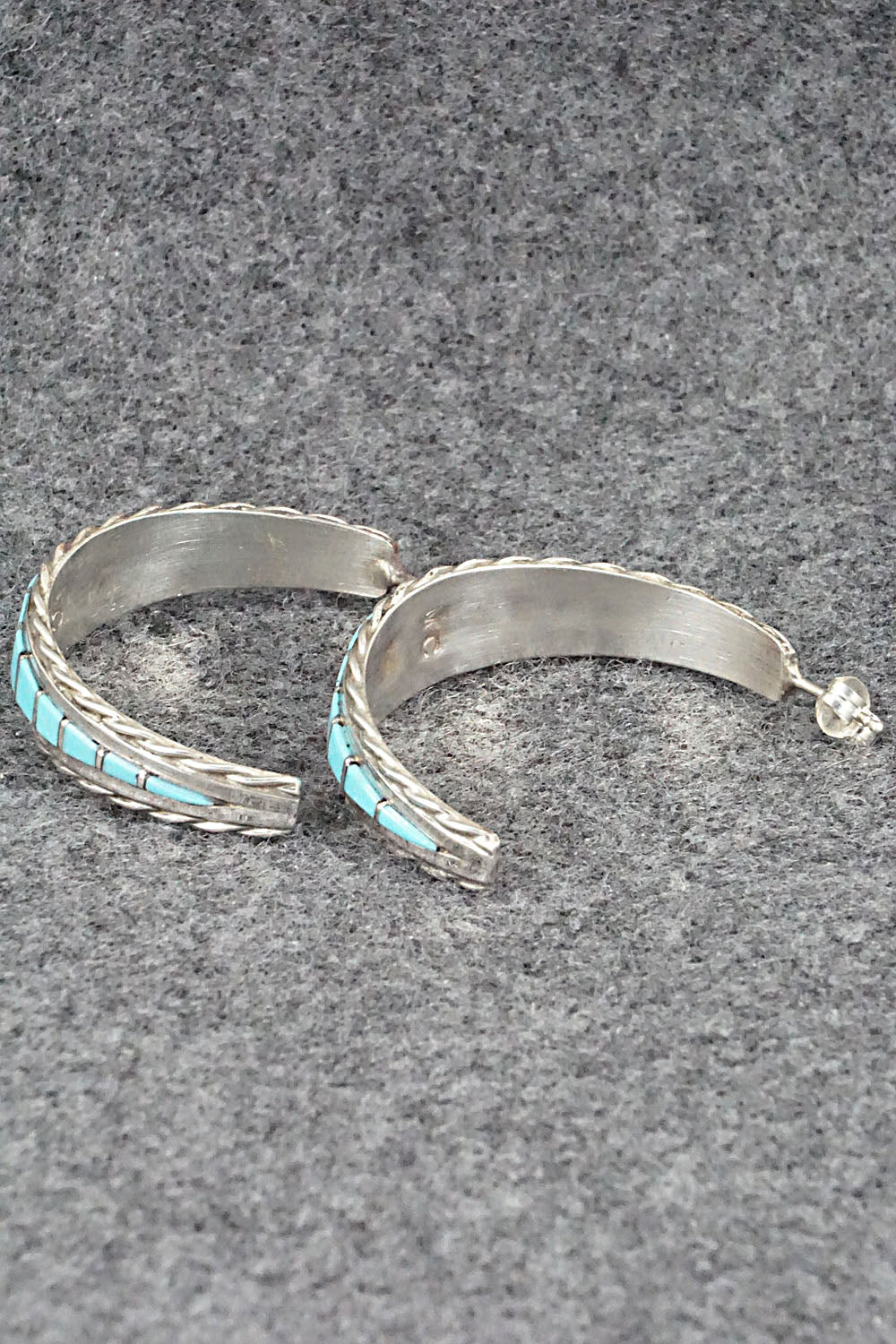 Turquoise & Sterling Silver Hoop Earrings - Malcolm Chavez