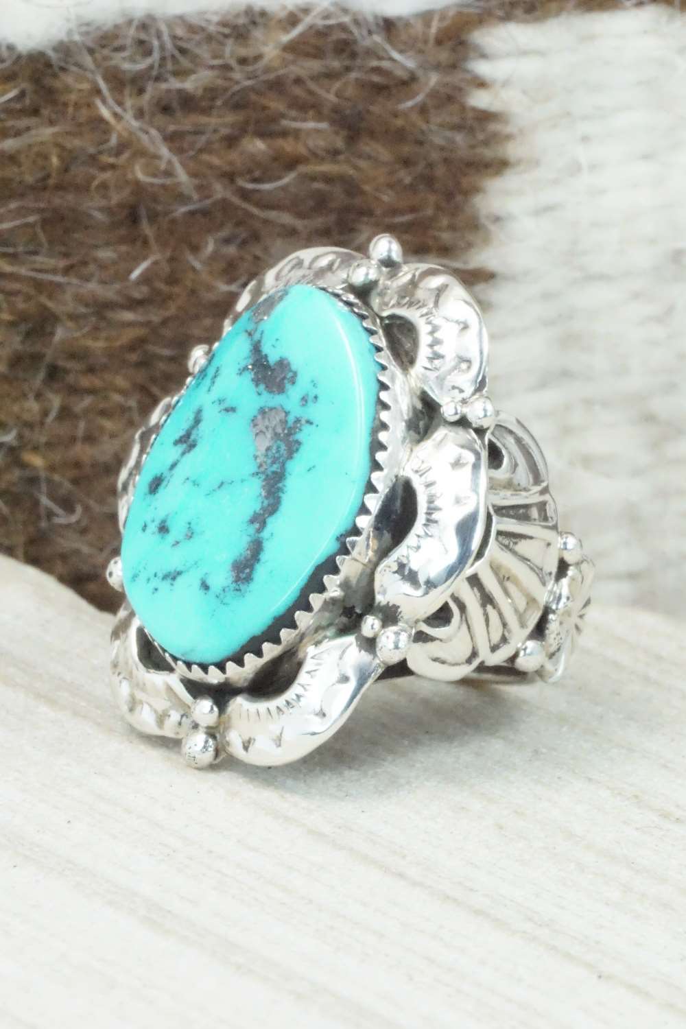 Turquoise & Sterling Silver Ring - Clem Nalwood - Size 6.75