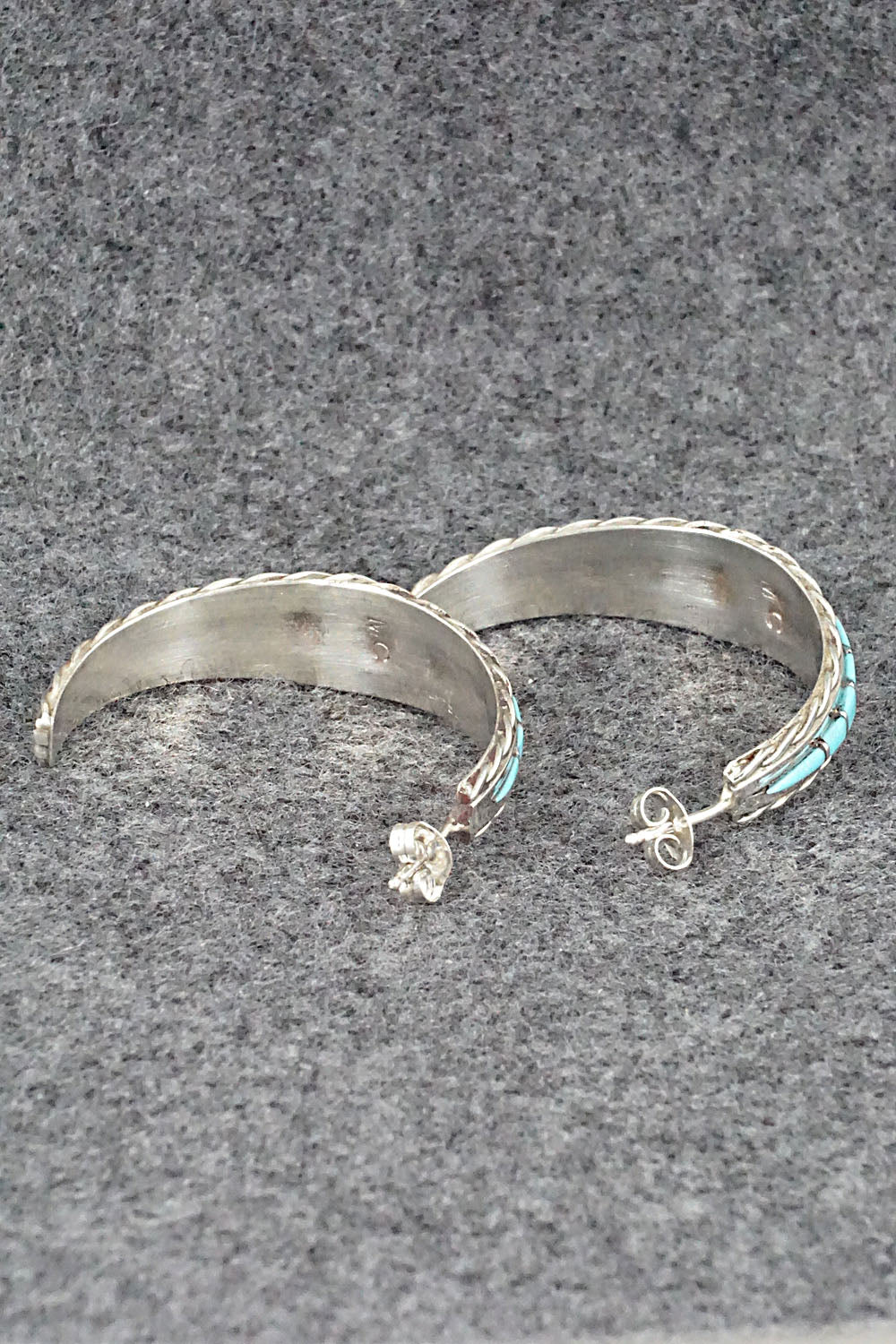 Turquoise & Sterling Silver Hoop Earrings - Malcolm Chavez