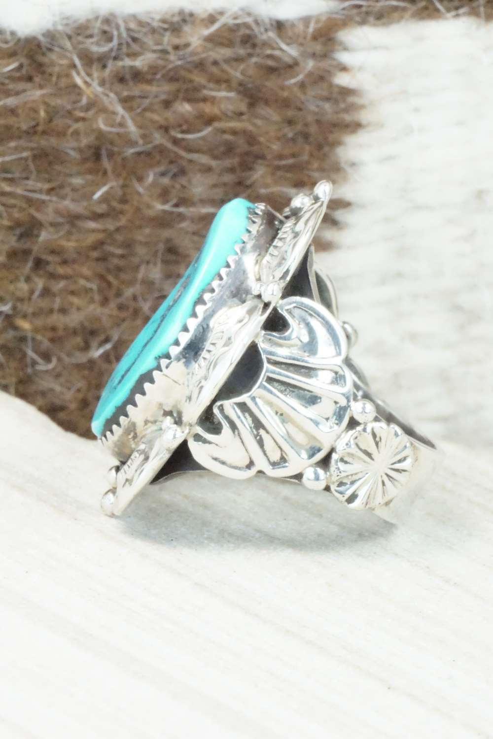 Turquoise & Sterling Silver Ring - Clem Nalwood - Size 6.75