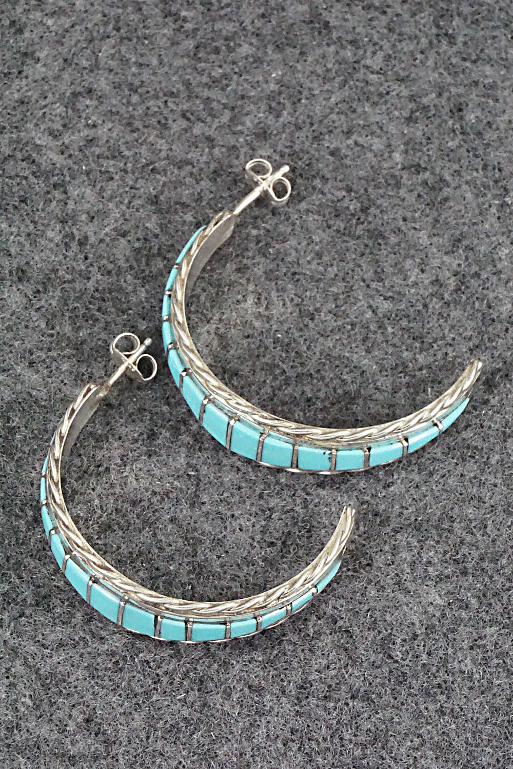 Turquoise & Sterling Silver Hoop Earrings - Malcolm Chavez