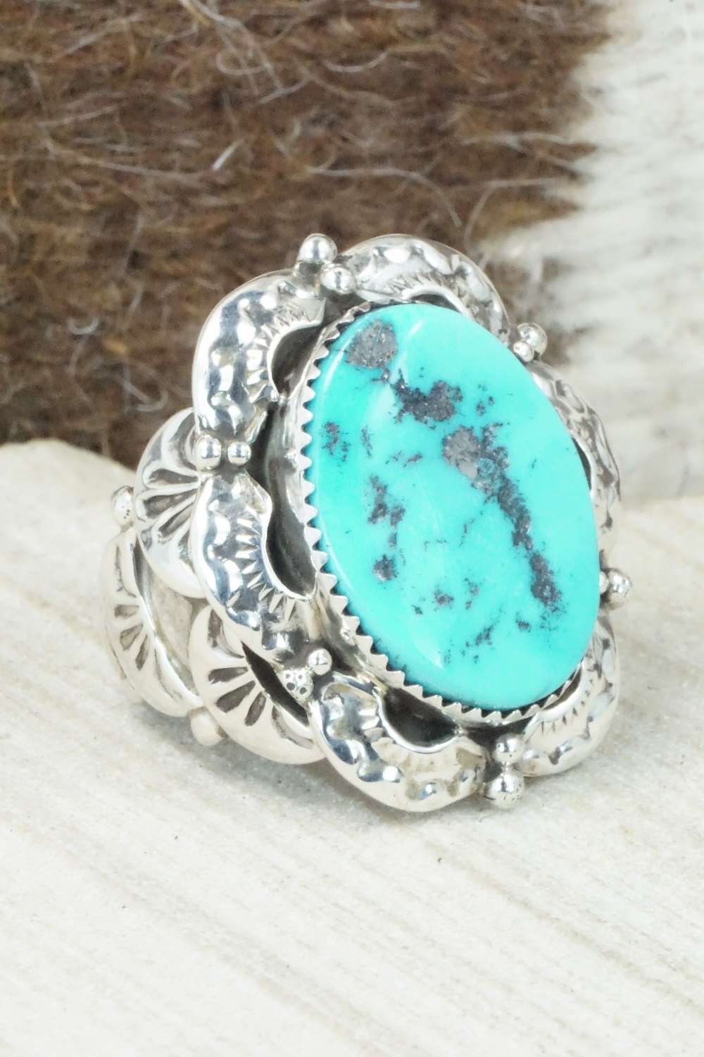 Turquoise & Sterling Silver Ring - Clem Nalwood - Size 6.75