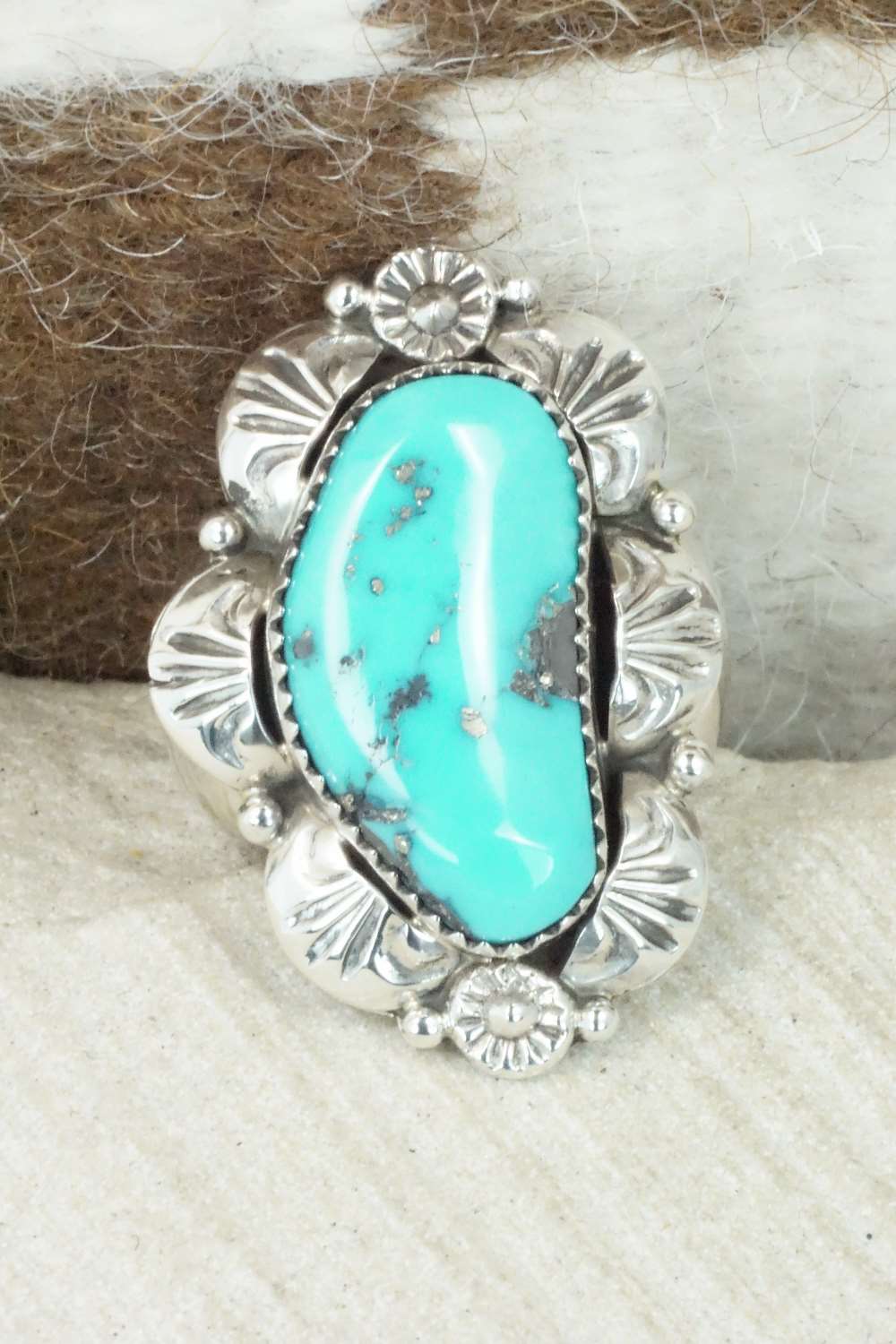 Turquoise & Sterling Silver Ring - Clem Nalwood - Size 7