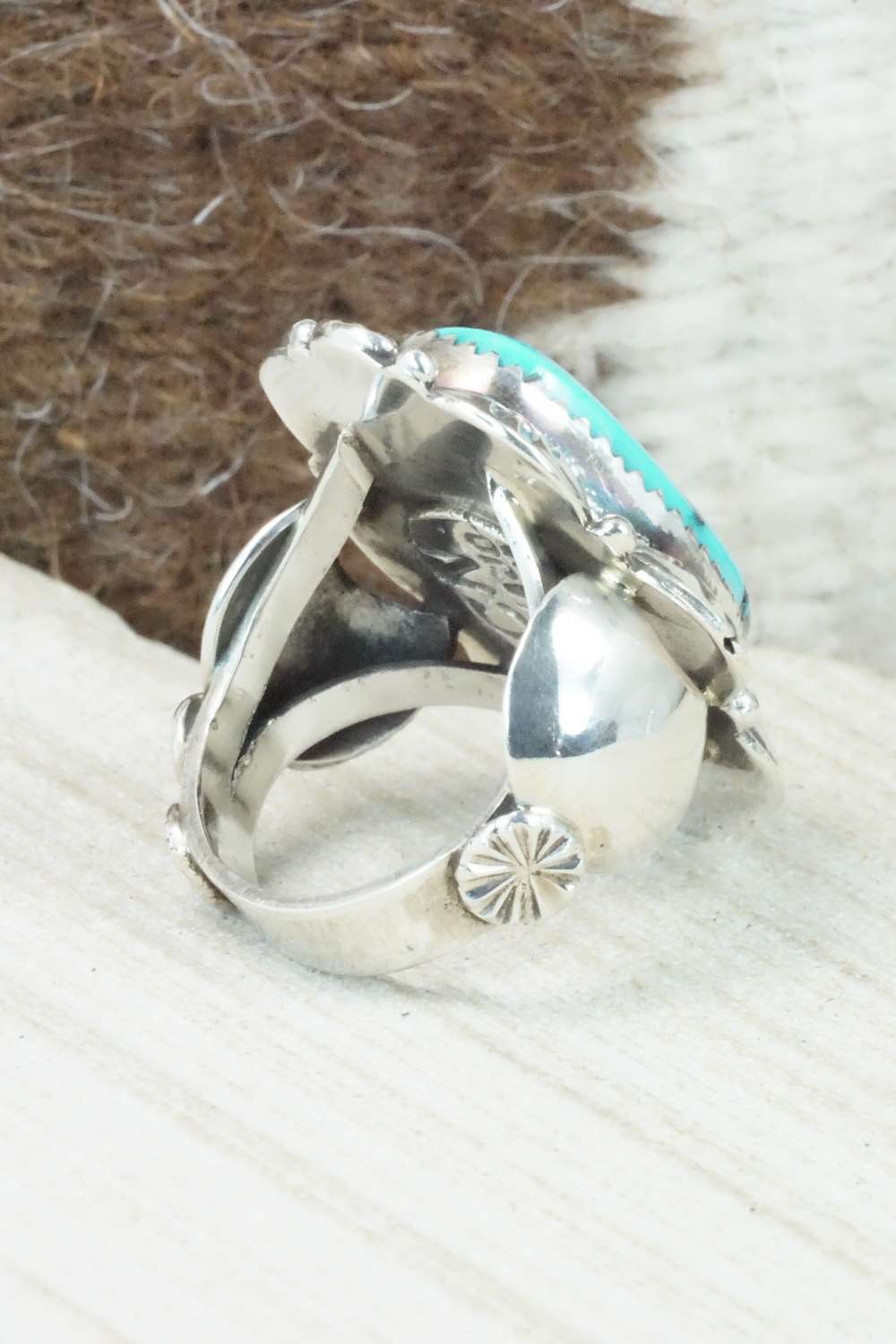 Turquoise & Sterling Silver Ring - Clem Nalwood - Size 7