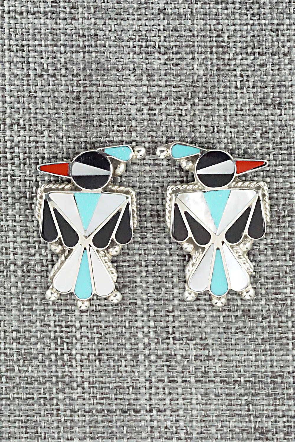 Multi Stone Inlay & Sterling Silver Earrings - Fabian Cellicion