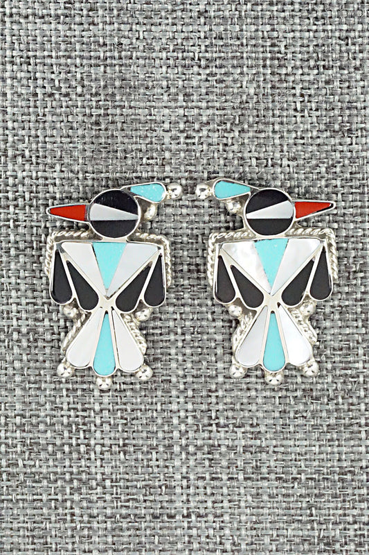 Multi Stone Inlay & Sterling Silver Earrings - Fabian Cellicion