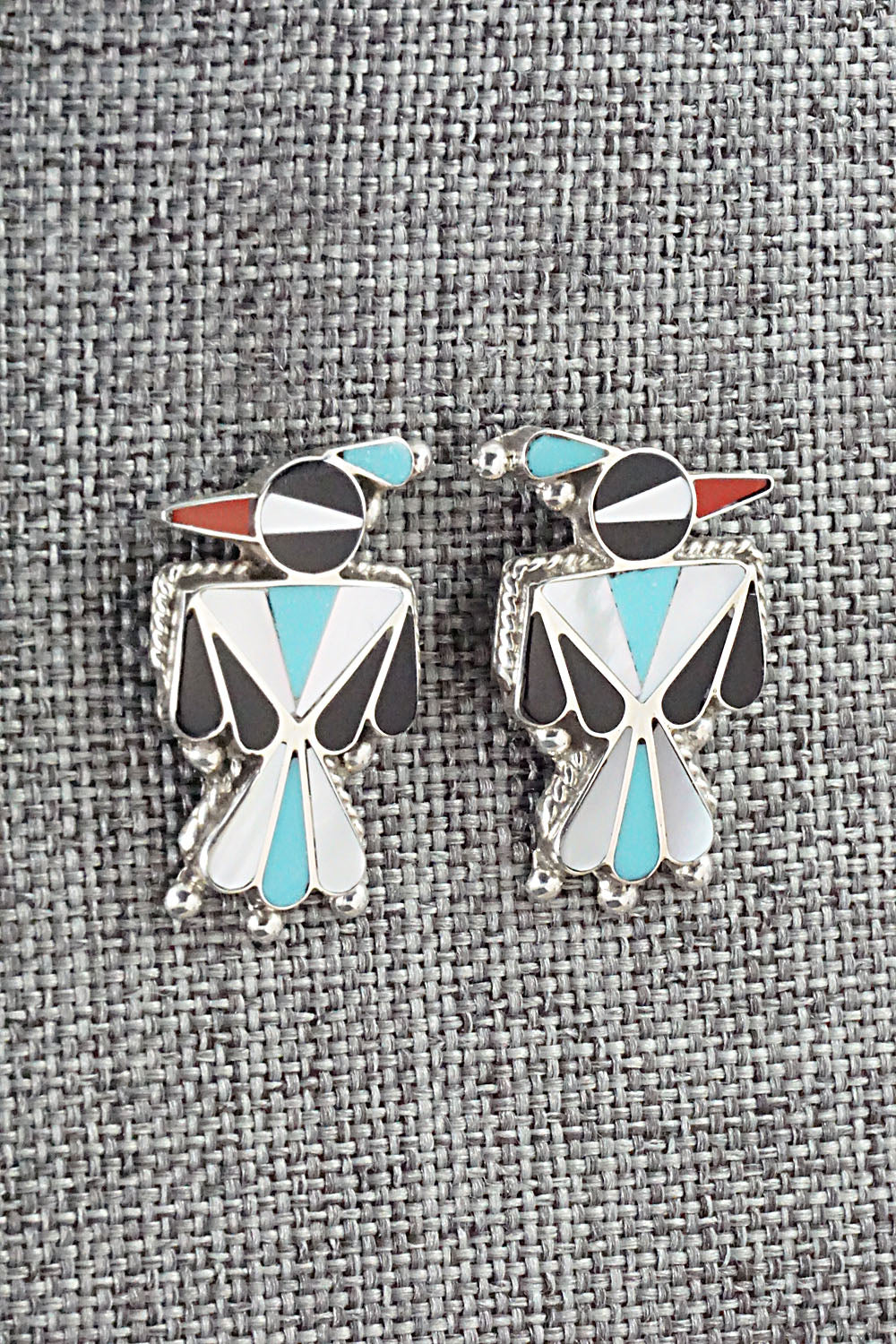 Multi Stone Inlay & Sterling Silver Earrings - Fabian Cellicion