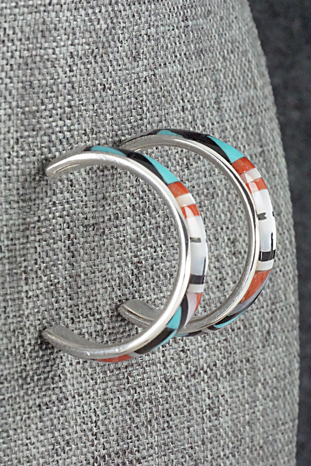 Multi Stone Inlay & Sterling Silver Earrings - Delberta Boone