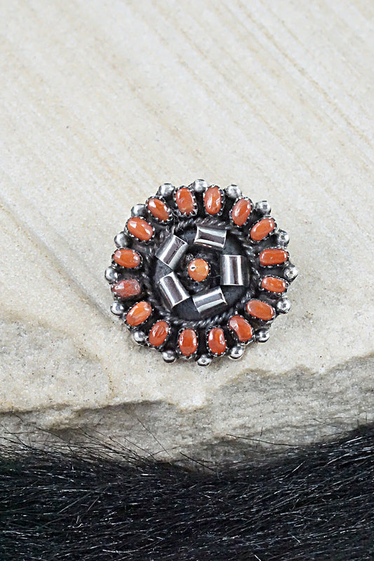 Coral & Sterling Silver Pendant/Pin - Lorencita Walela